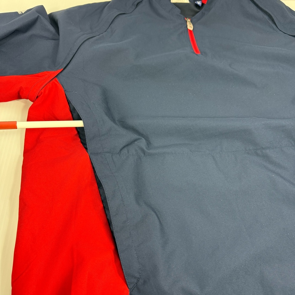 Majestic Cool Base Men's M 1/4 Zip Pullover Blue Red Jacket Removable Sleeves - Picture 6 of 16